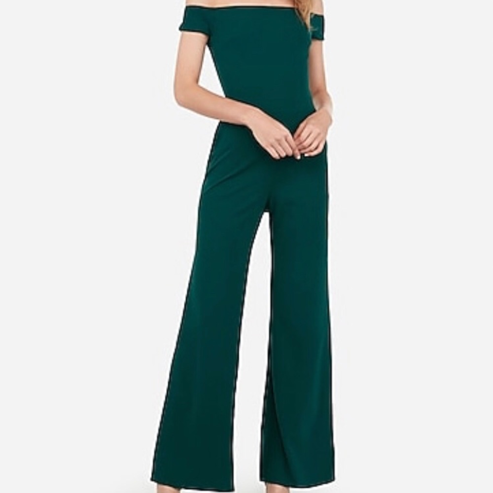 Hunter green off the shoulder jumpsuit